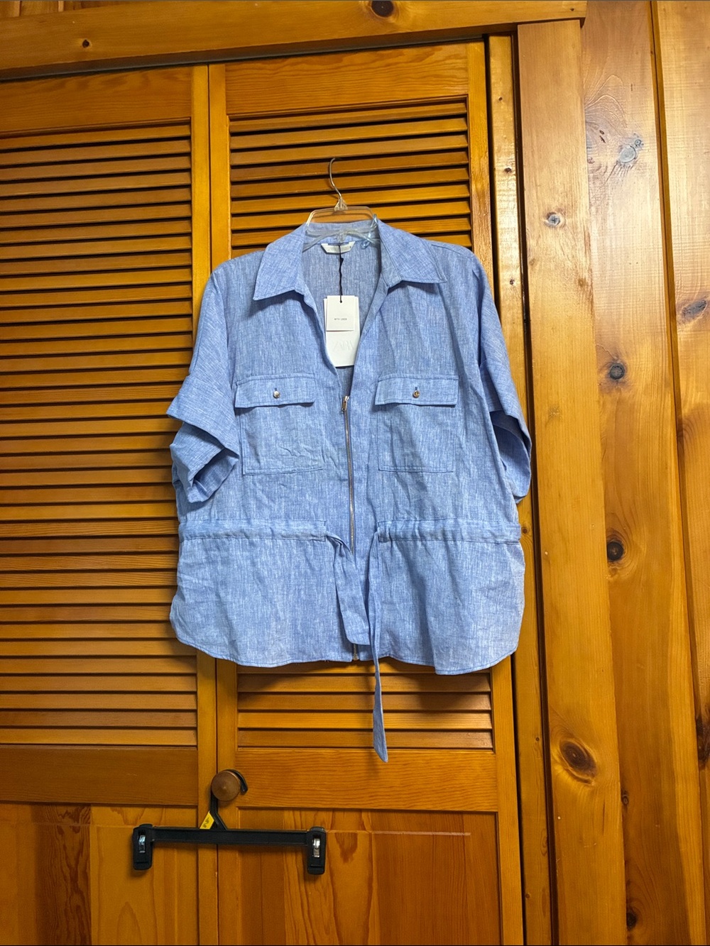 Zara Light Blue Linen Blend Shirt Jacket length 25”pit to pit 25”